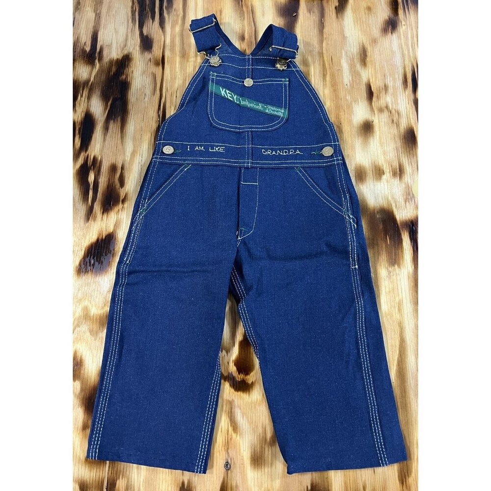 Key‎ Imperial Blue Denim Carpenter Overalls Farm Chore Bibs Youth Size 1